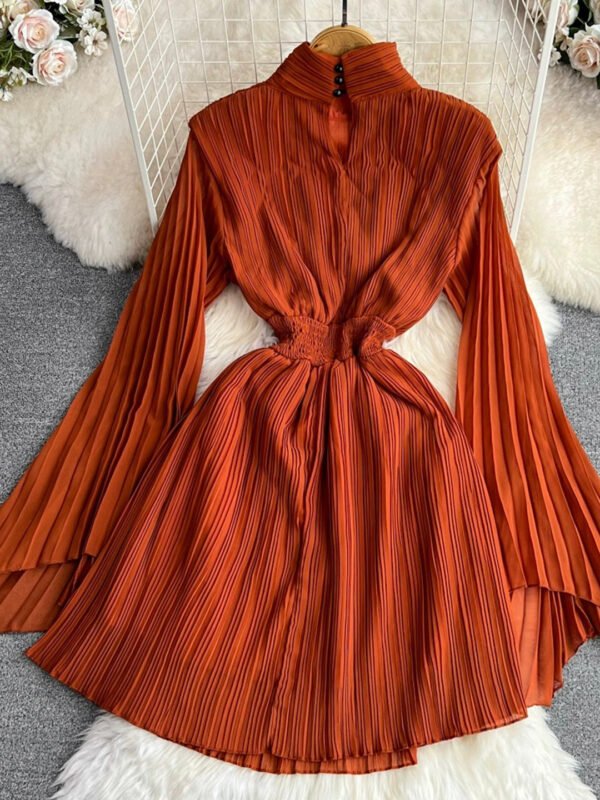 High Neck Chiffon Long Sleeve Fashion Dress - Image 12